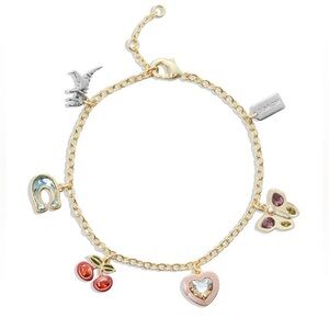 COACH Faux Stone and Imitation Pearl Signature Charm Bracelet